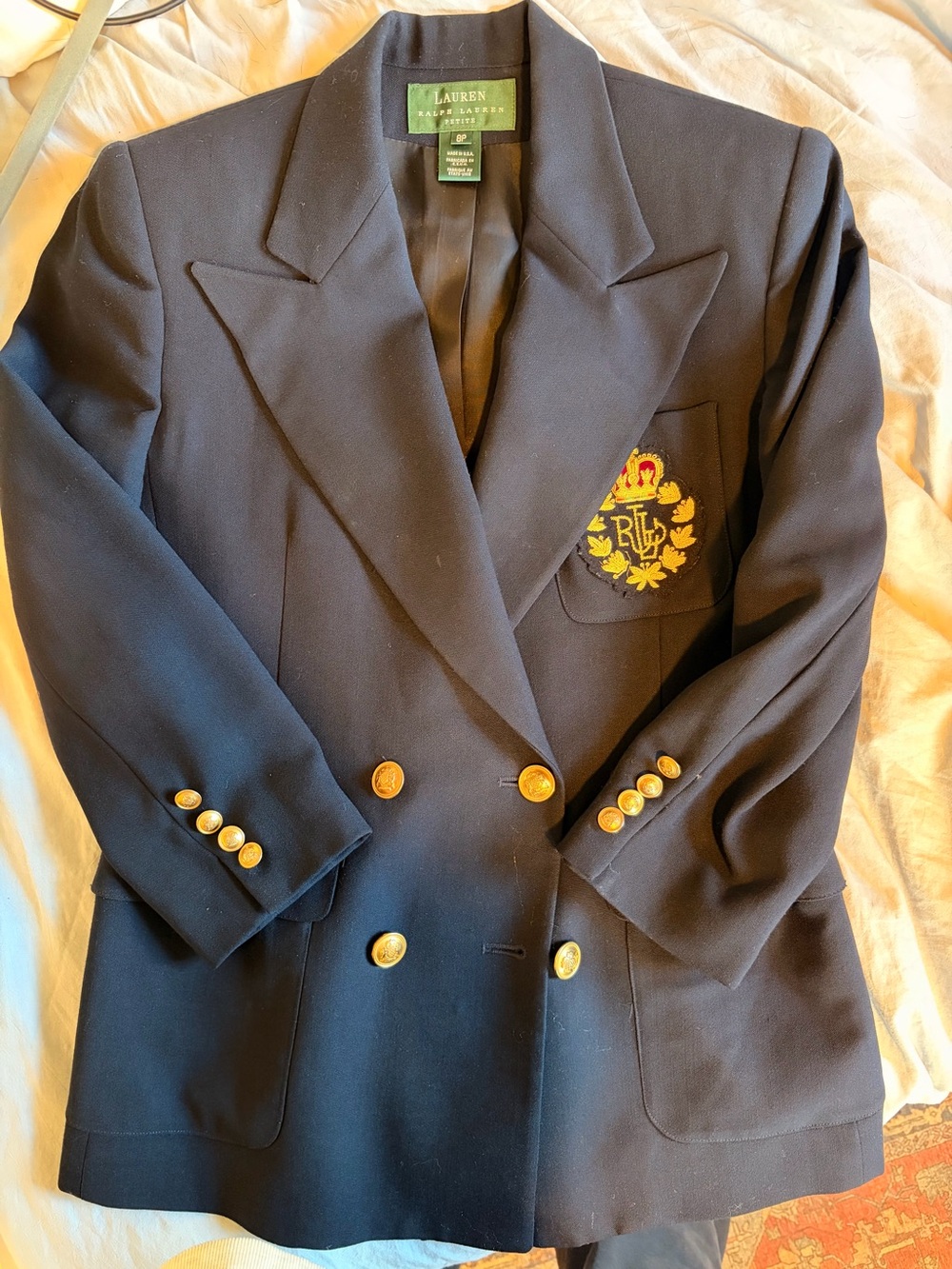 Lauren Ralph Lauren Black Blazer with Gold Embroidered Crest - Picture 3 of 8